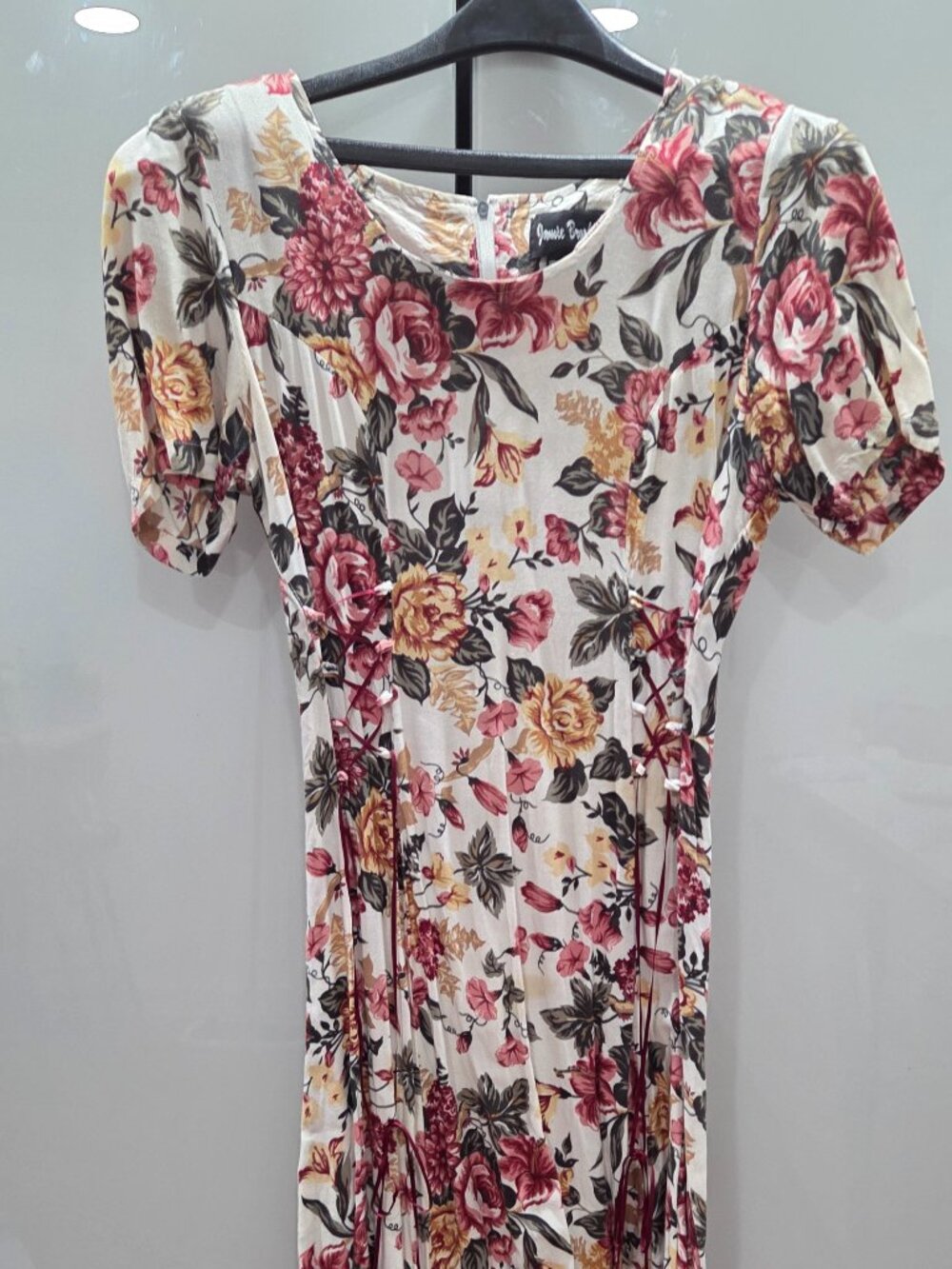 Floral rayon maxi dress featuring a signature cottagecore and whimsigoth aesthet